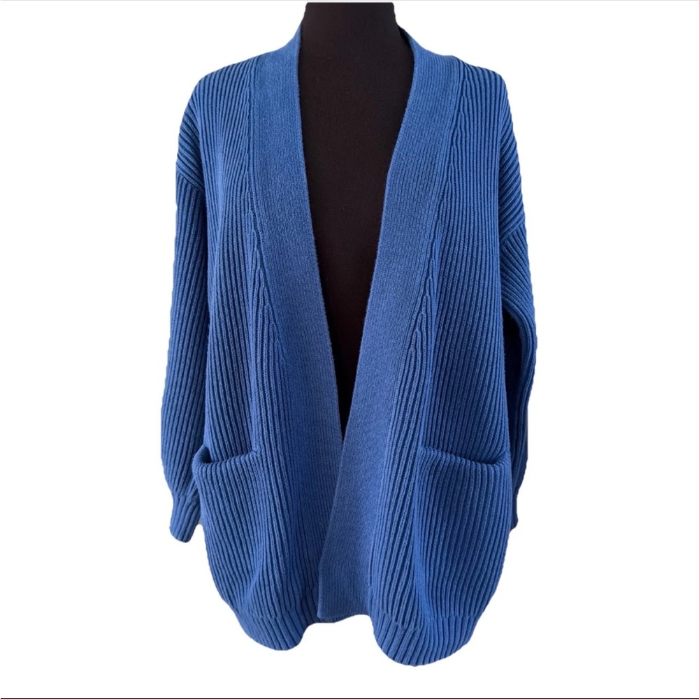 Quince Blue Ribbed Open-Front Cardigan - Picture 12 of 12